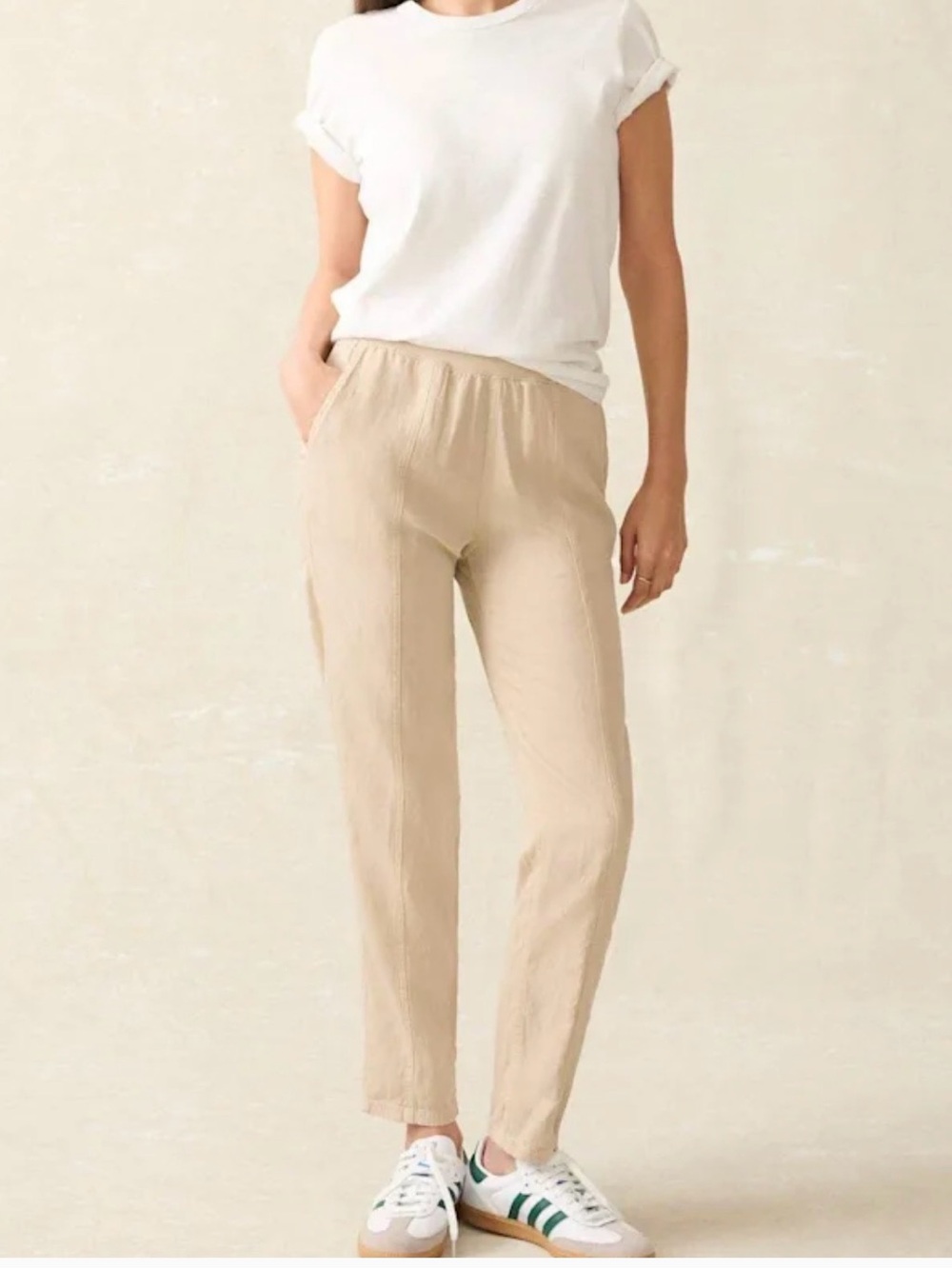 Faherty Arlie Elastic-Waist Pull-On Pants in Safari SZ M